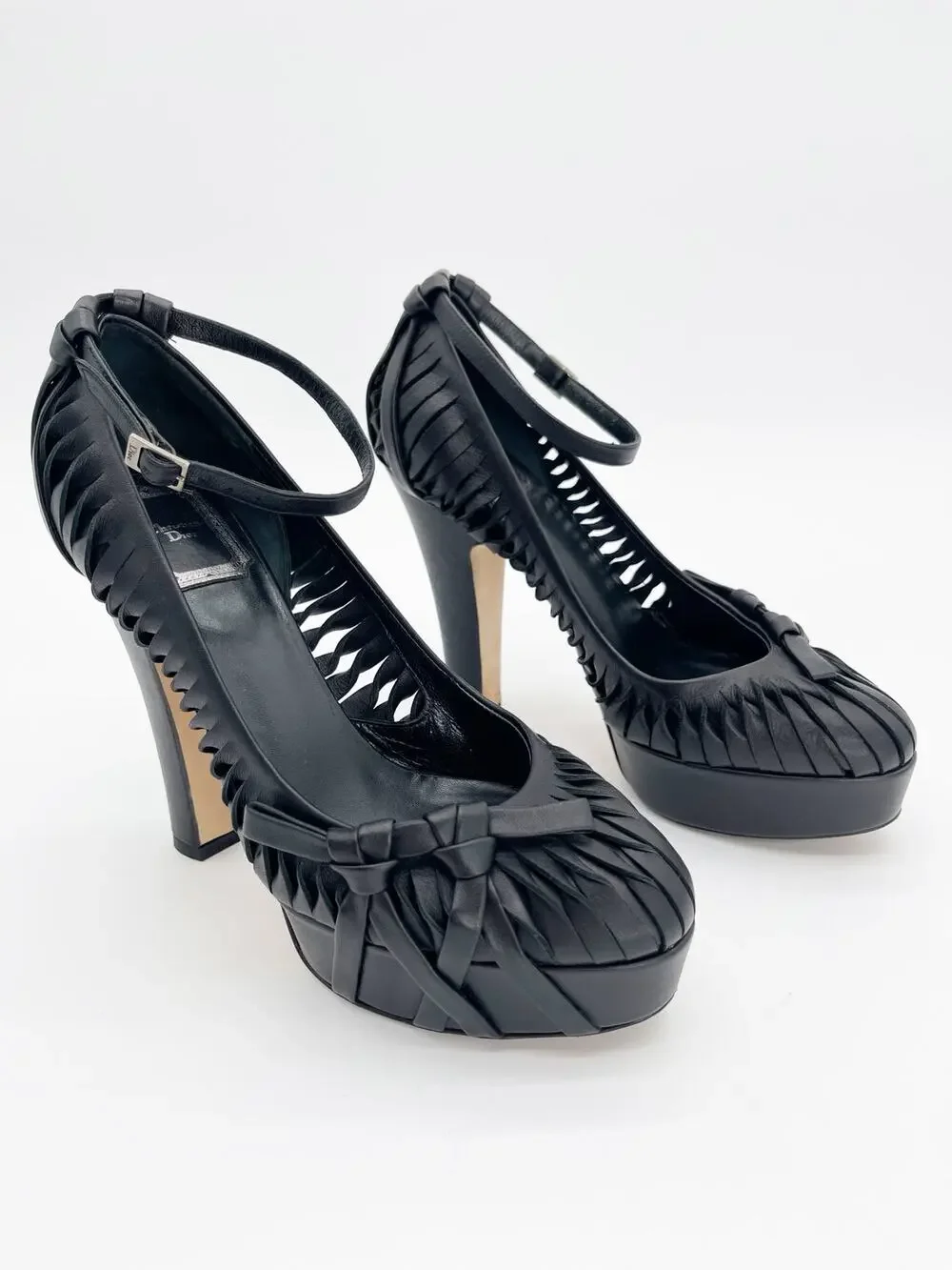 Christian Dior Galliano Fall 2007 Black Ankle Strap Bow Platform Heels EU 36.5